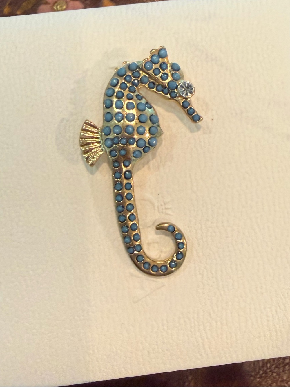 Gold & Blue Seahorse pendant
